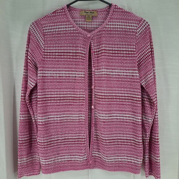 Pleat Pleat by Rafael Cardigan Style Long Sleeve Top Button-Down Sz Small Petite - Picture 1 of 9